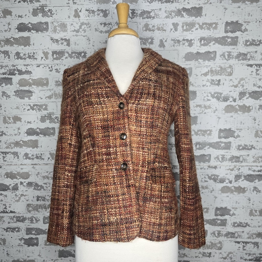 Jones New York Blazer Womens 6 Wool Boucle Knit Vented Lined‎ Burnt Orange Brown